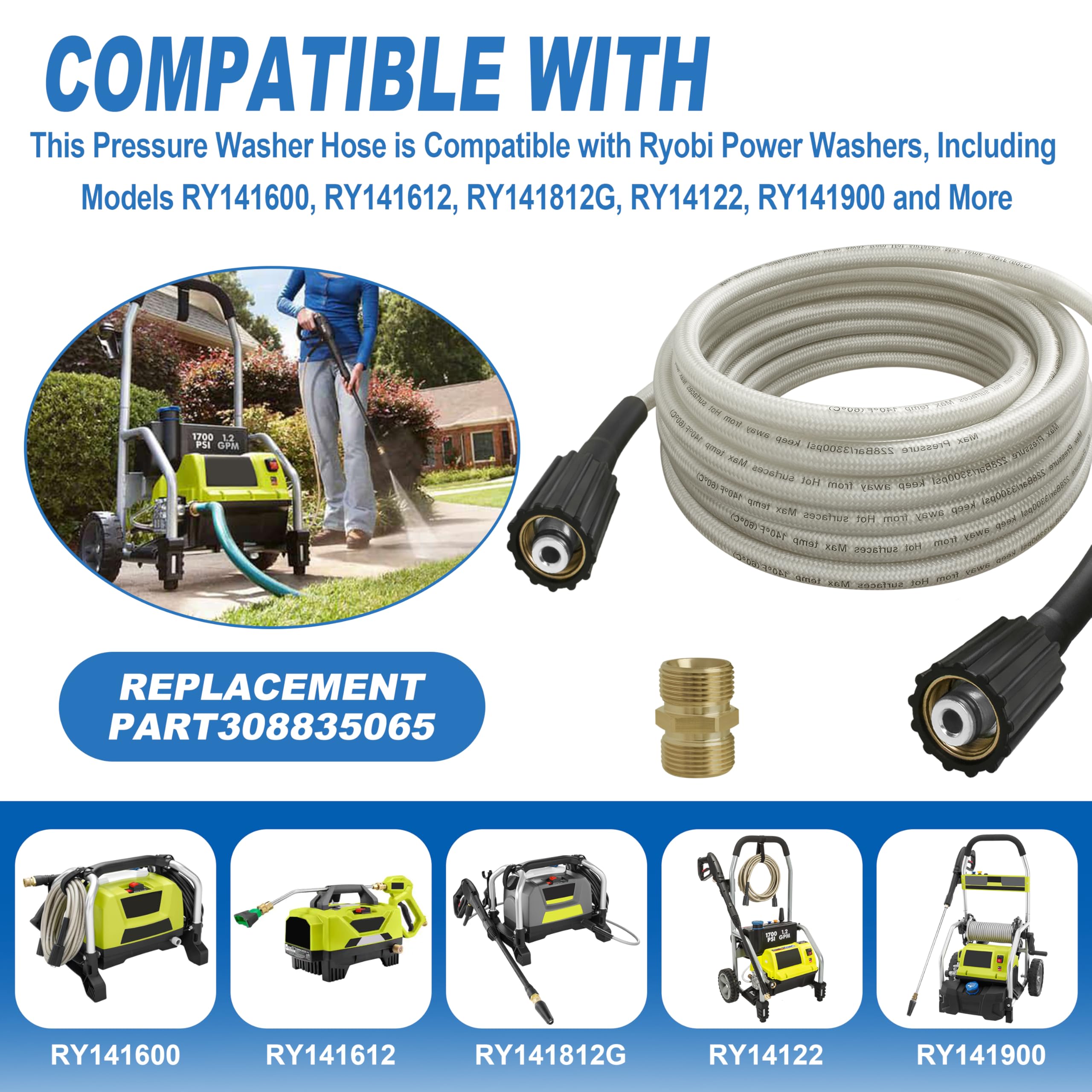 25ft Pressure Washer Hose for Ryobi Power Washer Replacement Part#308835065 - Image 4