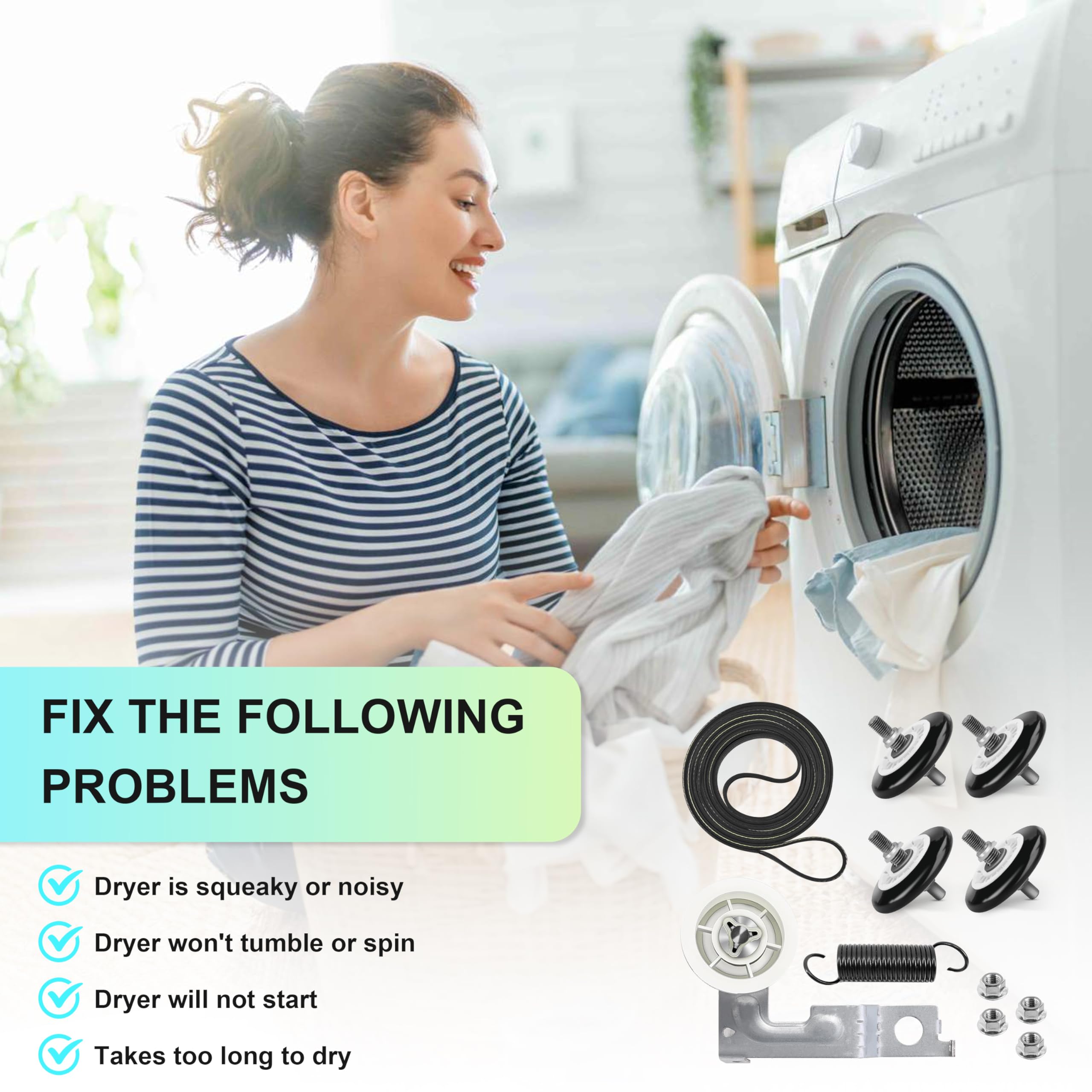 Upgraded Dryer Repair Kit Compatible with LG Kenmore Dryers Includes 4581EL2002C Dryer Drum Roller 4400EL2001A Dryer Belt 4561EL3002A Idler Pulley & Spring Replace 4400EL2001F 4581EL3001E 4581EL2002A - Image 6
