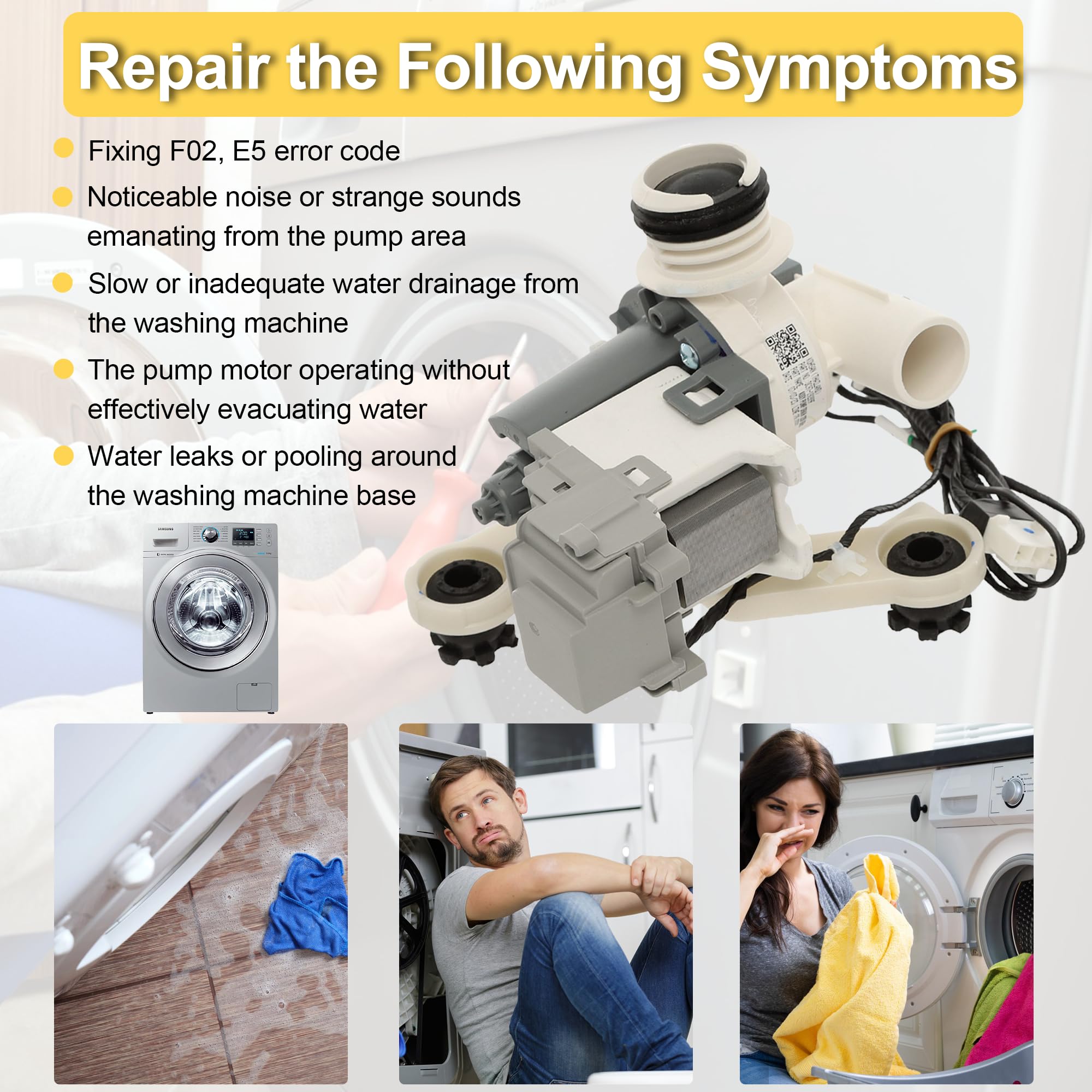 DC97-19289F Washer Drain Pump Compatible with Samsung WA45M7050AW/A4 WA45H7000AW/A2 WA45T3200AW/A4 WA48H7400AW/A2 WA44A3405AW/A4 WA456DRHDSU/AA WA50F9A8DSW/A2 WA50M7450AP/A4 WA45N3050AW/A4 etc. - Image 3