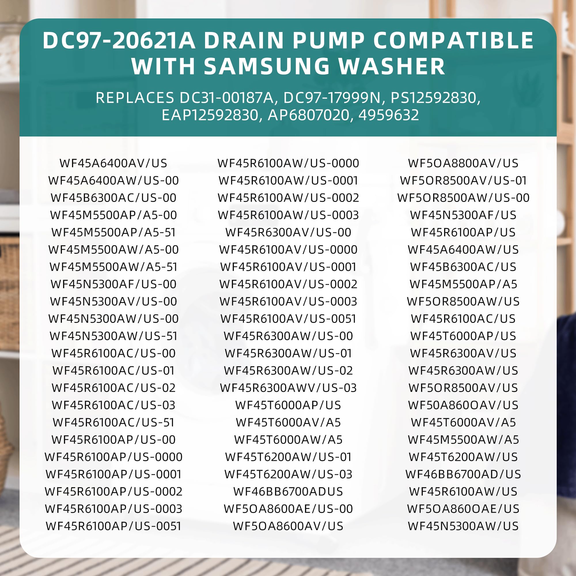 DC97-20621A DC31-00187A DC97-20621C Drain Pump Assembly for Samsung Washer,Replace PX3516-01 DC97-17999N WF45R6300AV/US WF45B6300AP/US WF45M5500AP/A5 WF45R6100AP/US WF45R6300AW/US AP6807020 PS12592830
