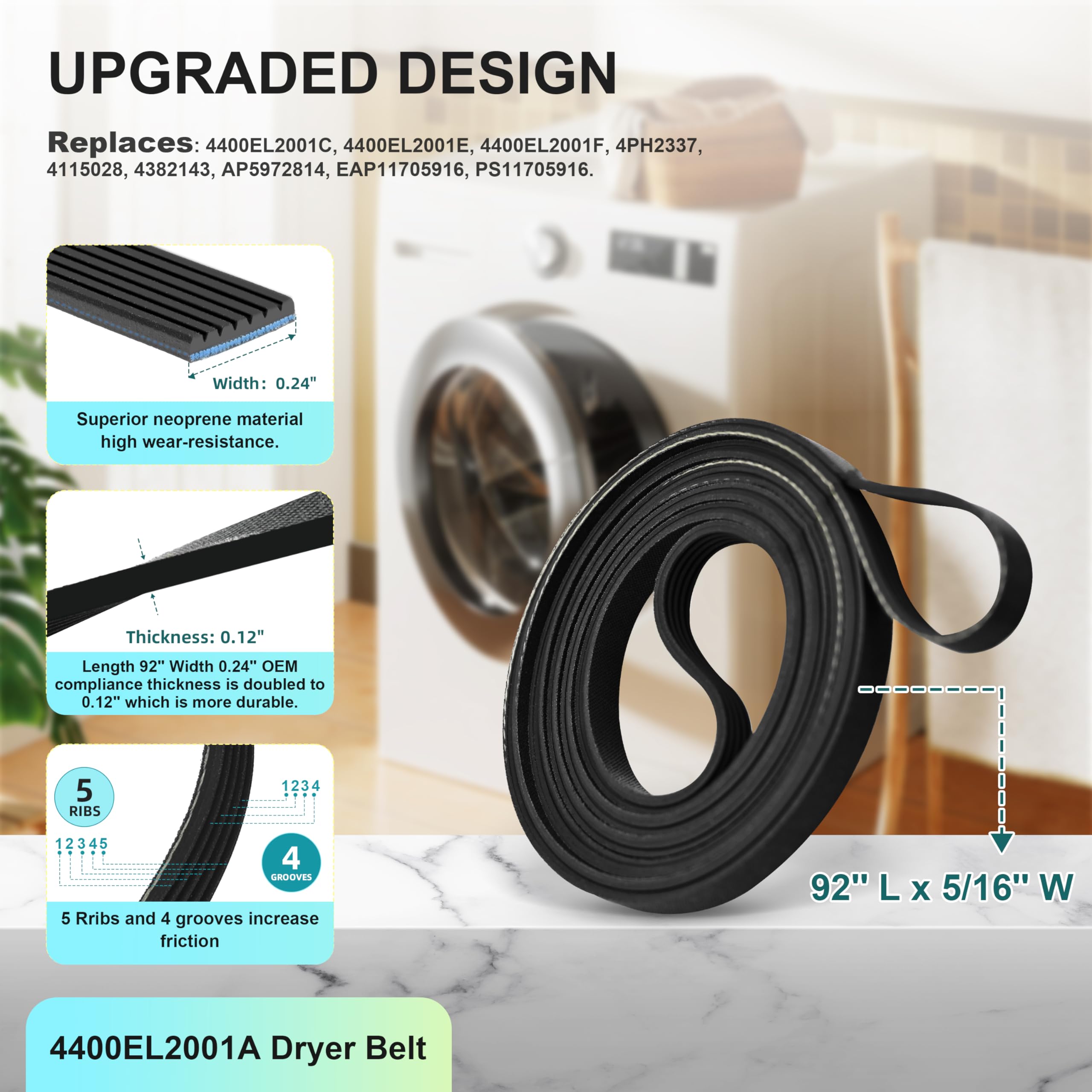 Upgraded Dryer Repair Kit Compatible with LG Kenmore Dryers Includes 4581EL2002C Dryer Drum Roller 4400EL2001A Dryer Belt 4561EL3002A Idler Pulley & Spring Replace 4400EL2001F 4581EL3001E 4581EL2002A - Image 5