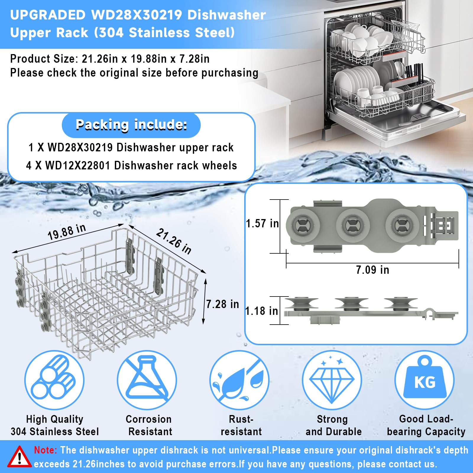 UPGRADED WD28X35779 WD28X30219 Dishwasher Upper Rack Compatible with GE Dishwasher Rack Replacement Parts with Wheel,304 Stainless Steel WD28X30219 WD28X25018 WD28X26104 GE Dishwasher Upper Rack Part - Image 6