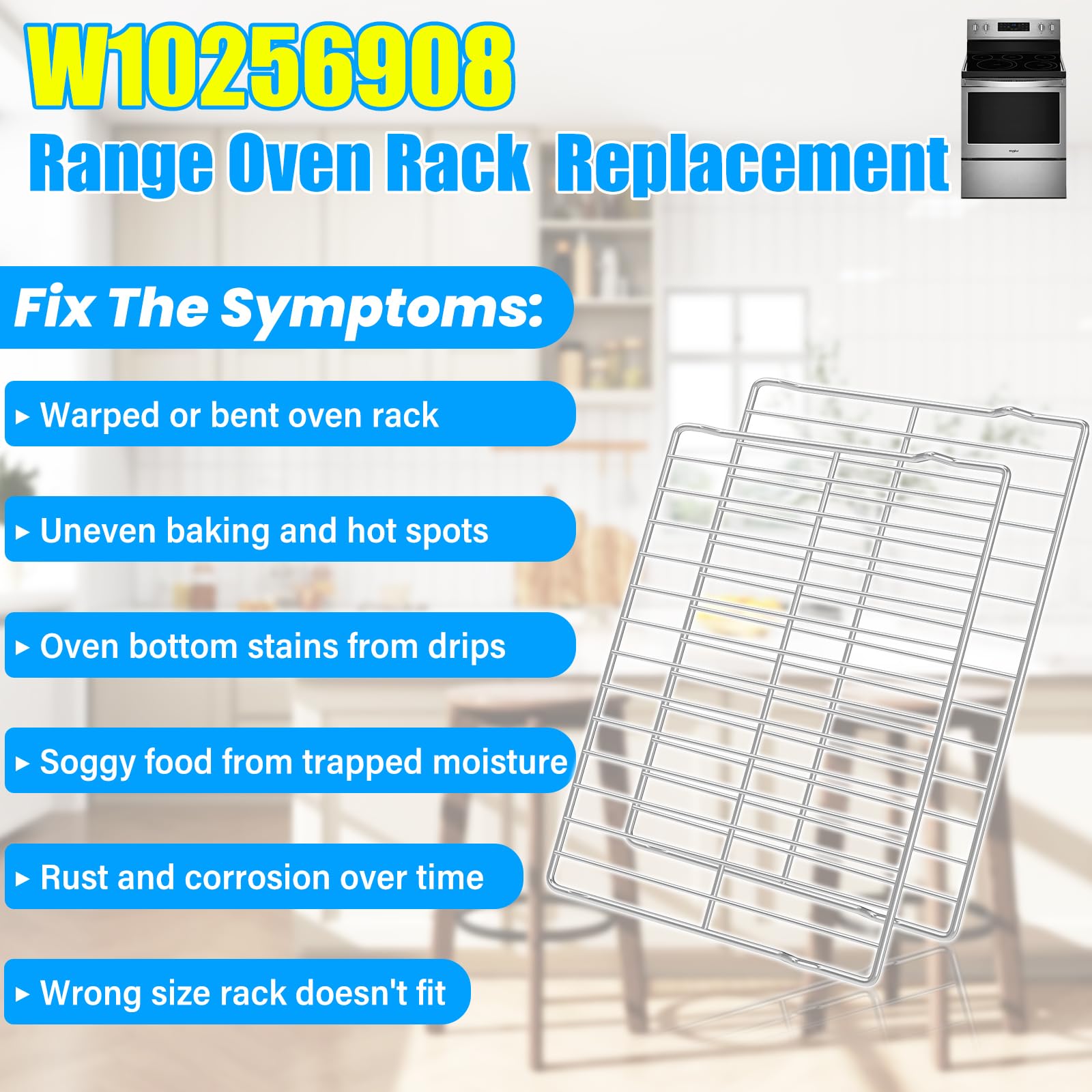 UPGRADED W10256908 Oven Rack For Whirlpool Oven Racks Replacements Range Stove Rack for Amana Kitchenaid Maytag Oven Racks Parts W11520287 W10268578 W10179196 Replacement Oven Racks 24" x 15.75"
