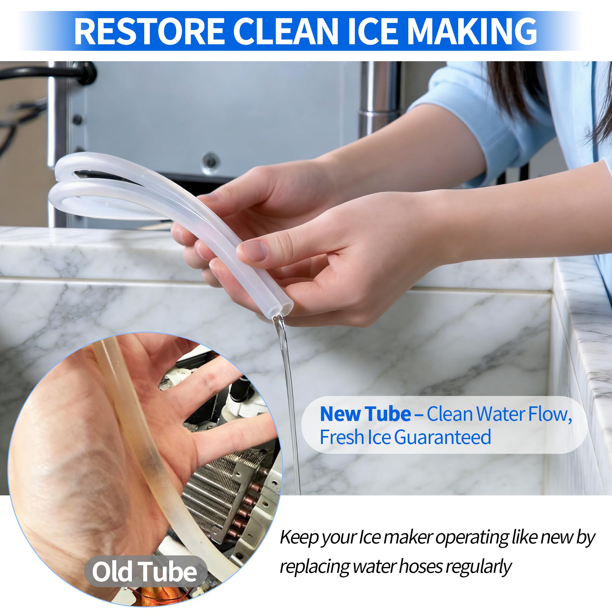 Ice Maker Drain Tube Fit for GE 2.0, Water Line Replacement for Original GE Opal Nugget Countertop Ices Maker, External Silicone Water Tube Fit for Opal Ice Maker Tubing Replacement Parts - Image 3
