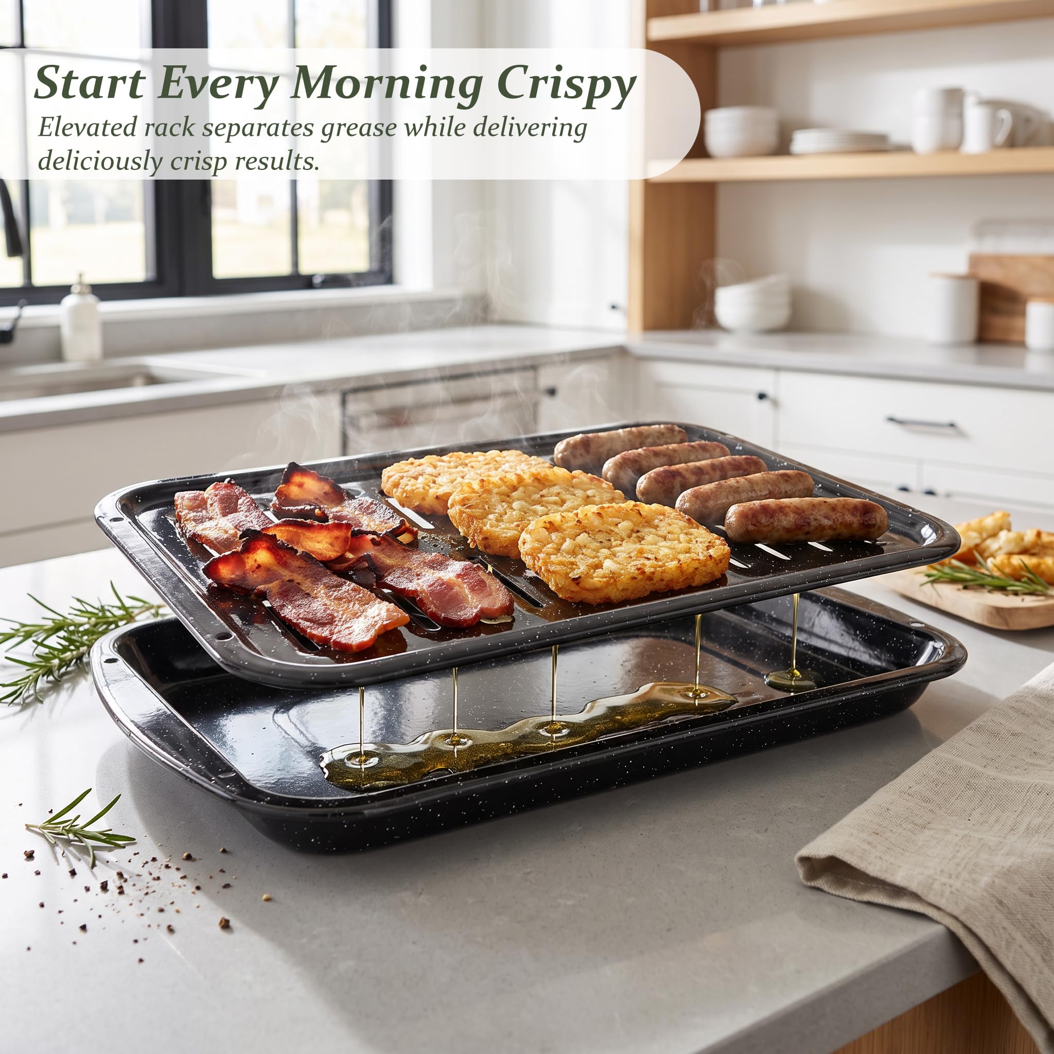 Broiler Pan & Roasting Rack Set Griddle Pan,Oven Safe Tray with Slotted Rack Grill Pan for Healthy Oven Meals Heat Resistant PFOA & PTFE Free Dishwasher Safe - Image 5