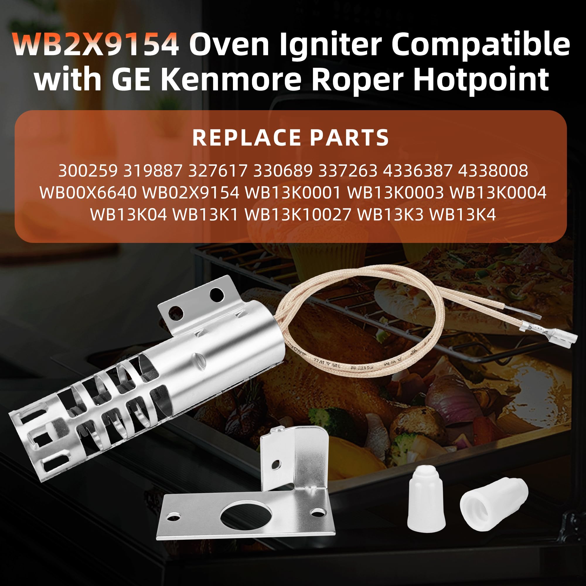 Upgraded WB2X9154 XL44 Oven Igniter Replacement for GE Round Gas Stove Range Igniter WB02X9154 WB13K10027 WB13K (3-1/2 Inches long 120V 2.5-3.0 A) by APPLIANCEMATES