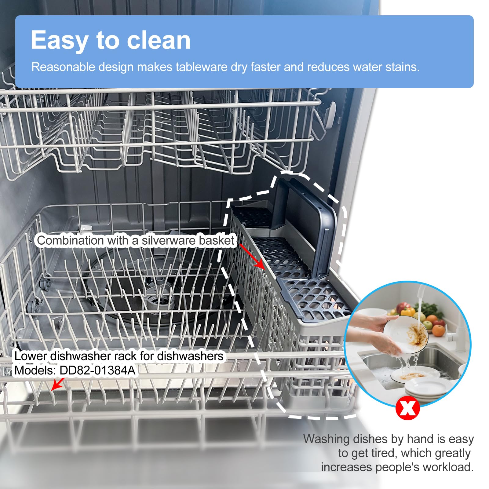 【2026 UPGRADED】DD82-01384A Dishwasher Lower Rack Replacement Parts Fit for Samsung Dishwaher DW80R2031US, DW80R2031UG, DW80N3030US, DW80N3030UB, DW80N3030UW, DW80M2020US, DW80CG4021SR, DW80CG4051SR