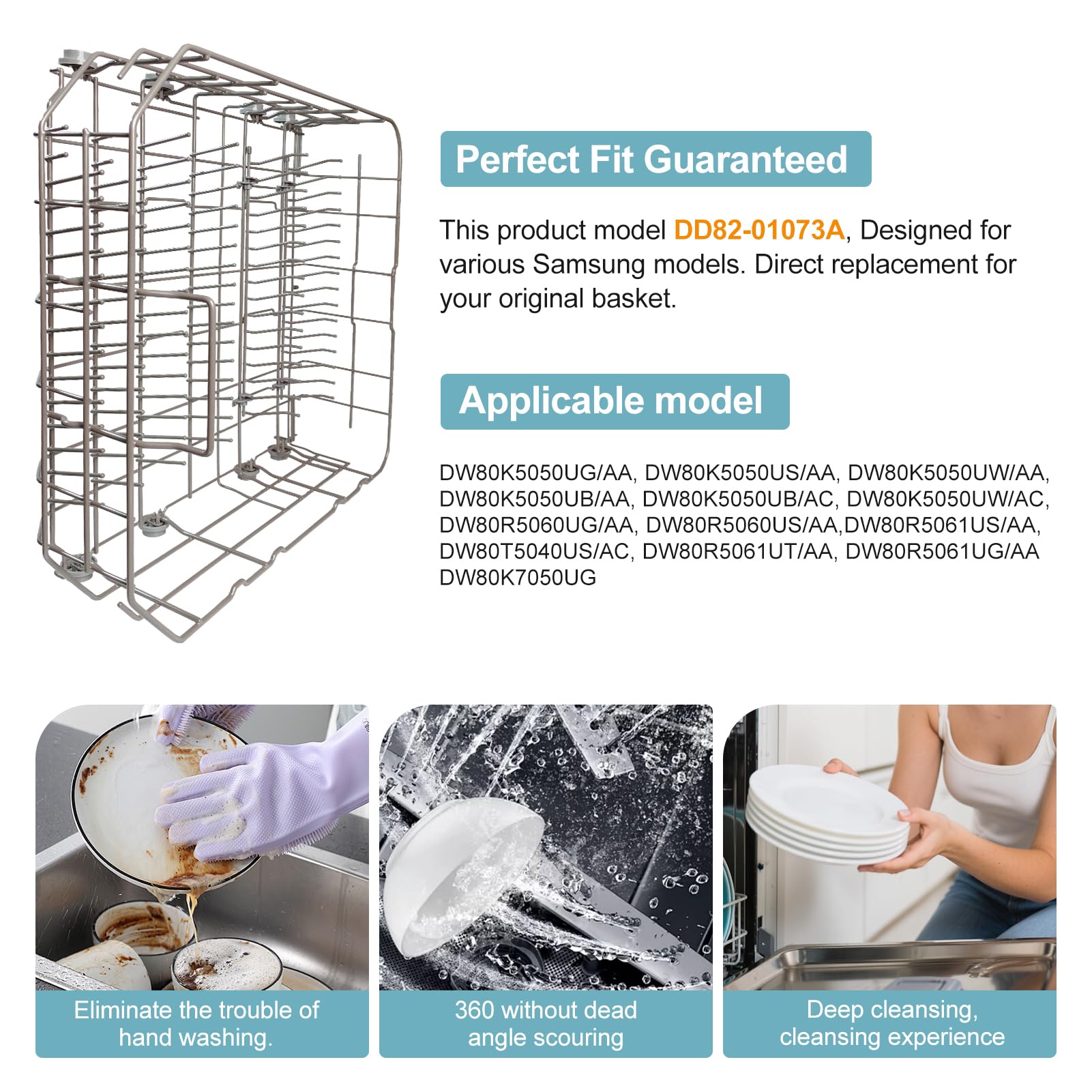 【2026 UPGRADED】DD82-01073A Lower Rack Assembly Replacement Parts Fit for Samsung Dishwasher Dishrack DW80R5061,DW80R5060,DW80K7050UG,DW80K5050US Series