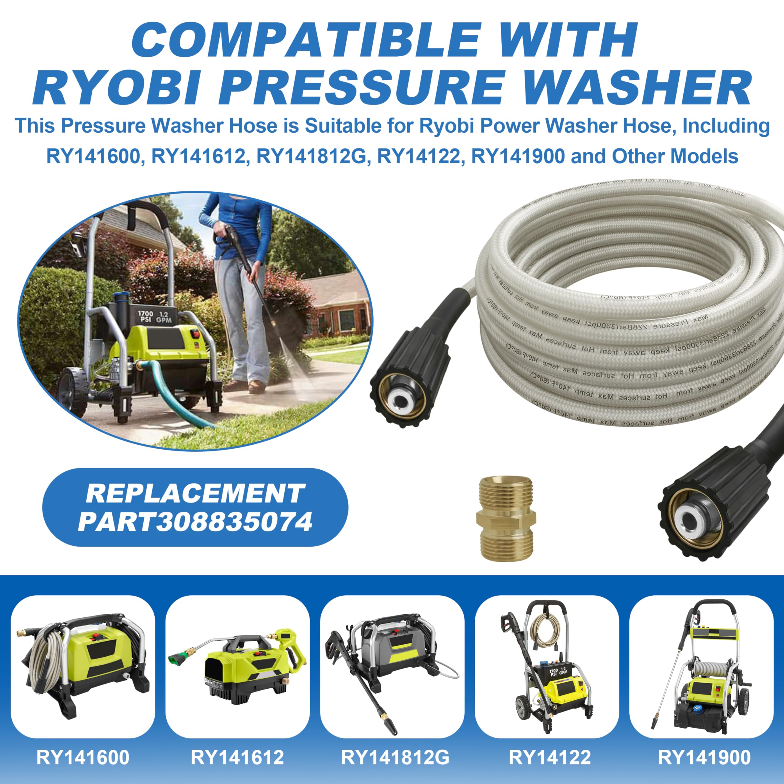 25FT Pressure Washer Hose for Ryobi Power Washer Hose - Image 3