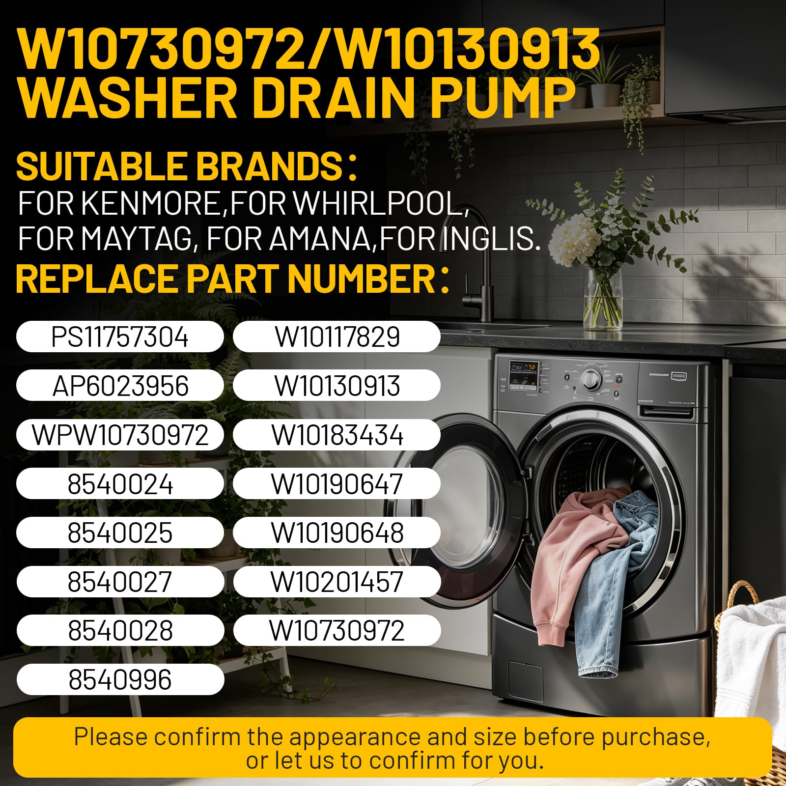 WFW9050XW00 WFW9150WW00 WFW9151YW00 WFW9250WW01 WFW8300SW04 WFW8300SW02 WFW9200SQA12 fit for Whirlpool for Maytag Washer Drain Pump 11047751800 11047701800 NFW7300WW00 for Kenmore for Amana Drain Pump