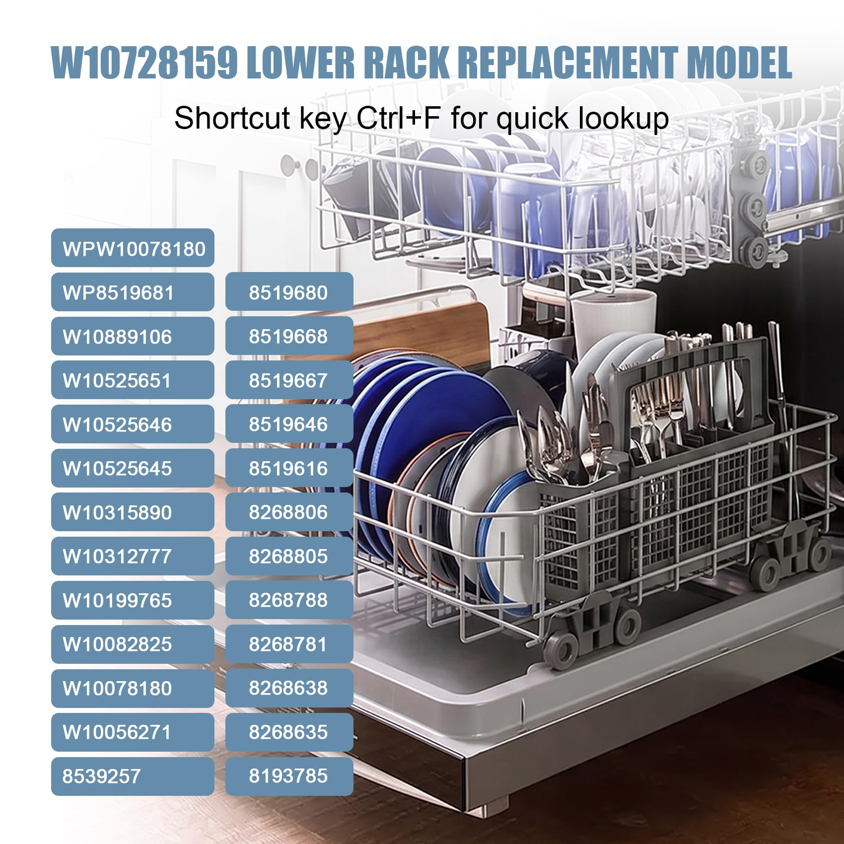 W10728159 Lower Rack Compatible with Maytag/Kenmore/KitchenAid Dishwashers