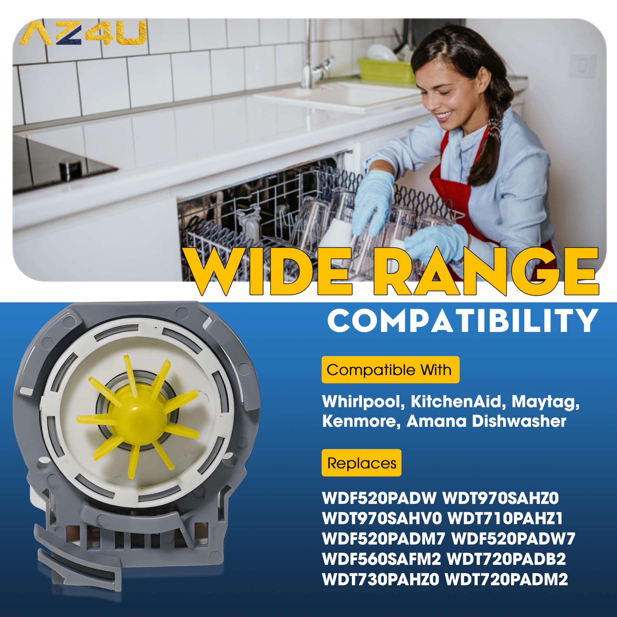 AZ4U Dishwasher Drain Pump Motor For Whirlpool WDF520PADW WDF560SAFM2 - Image 7