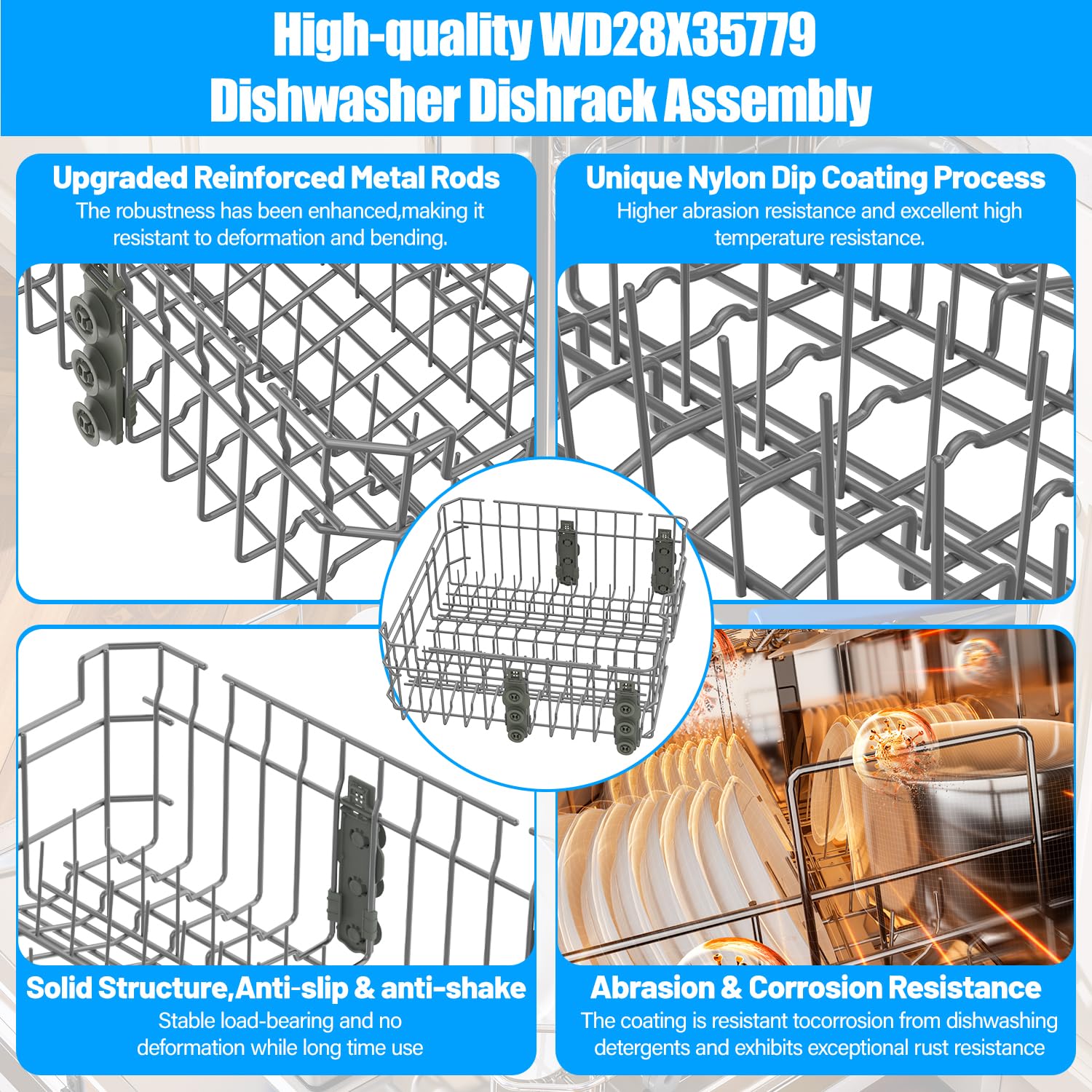 Upgraded WD28X35779 Dishwasher Upper Rack Compatible with GE Dishwasher Rack Replacement WD28X30219 GDF510PSR3SS GDF510PSM0SS GDF535PSR0SS GDT550HSD4SS GE Dishwasher Parts Top Rack Tray With Wheels - Image 6
