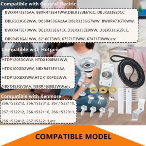 WE25X205 WE25M40 Dryer Drum Bearing Replacemnt Kit Contains WE12M29 Drum Drive Belt WE1M333 Drum Bearing Slide - Compatible With GE Hotpoint Replaces AP2619300,784658,PS267529