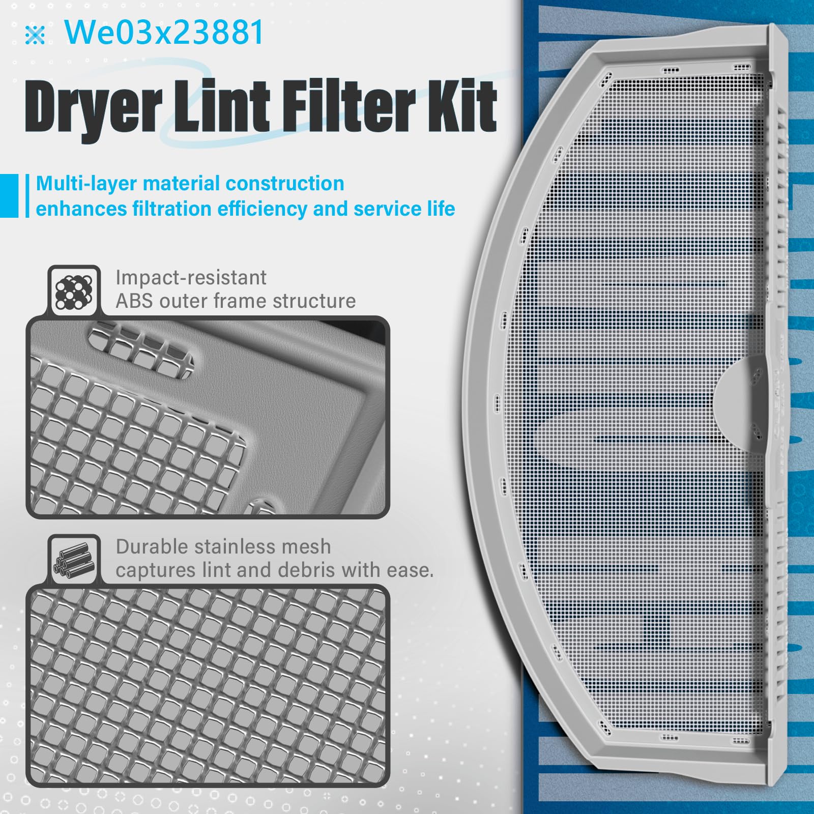 Drfilty WE03X23881 Dryer Lint Trap Screen Filter Replacement for GE Dryers, Compatible with GTD65EBSJ3WS, GTD33EASK0WW, GTD42EASJ2WW, GTD42GASJ2WW, GTD45EASJ2WS Replaces PS11763056 with Cleaning Brush - Image 3