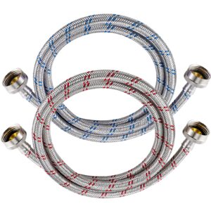 Yejesiy 4 Ft Washing Machine Hoses, 2 Packs Premium Stainless Steel Washer Hoses Burst Proof, Hot and Cold Striped Water Supply Hoses with 3/4'' Standard Interface fit for ALL Washer