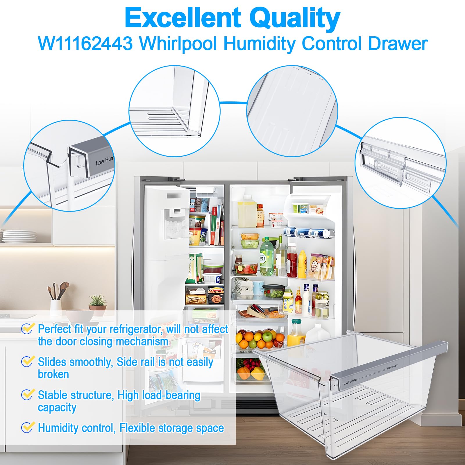 ALVAR W11162443 Refrigerator Crisper Drawer For Whirlpool Fridge Drawer - Image 7