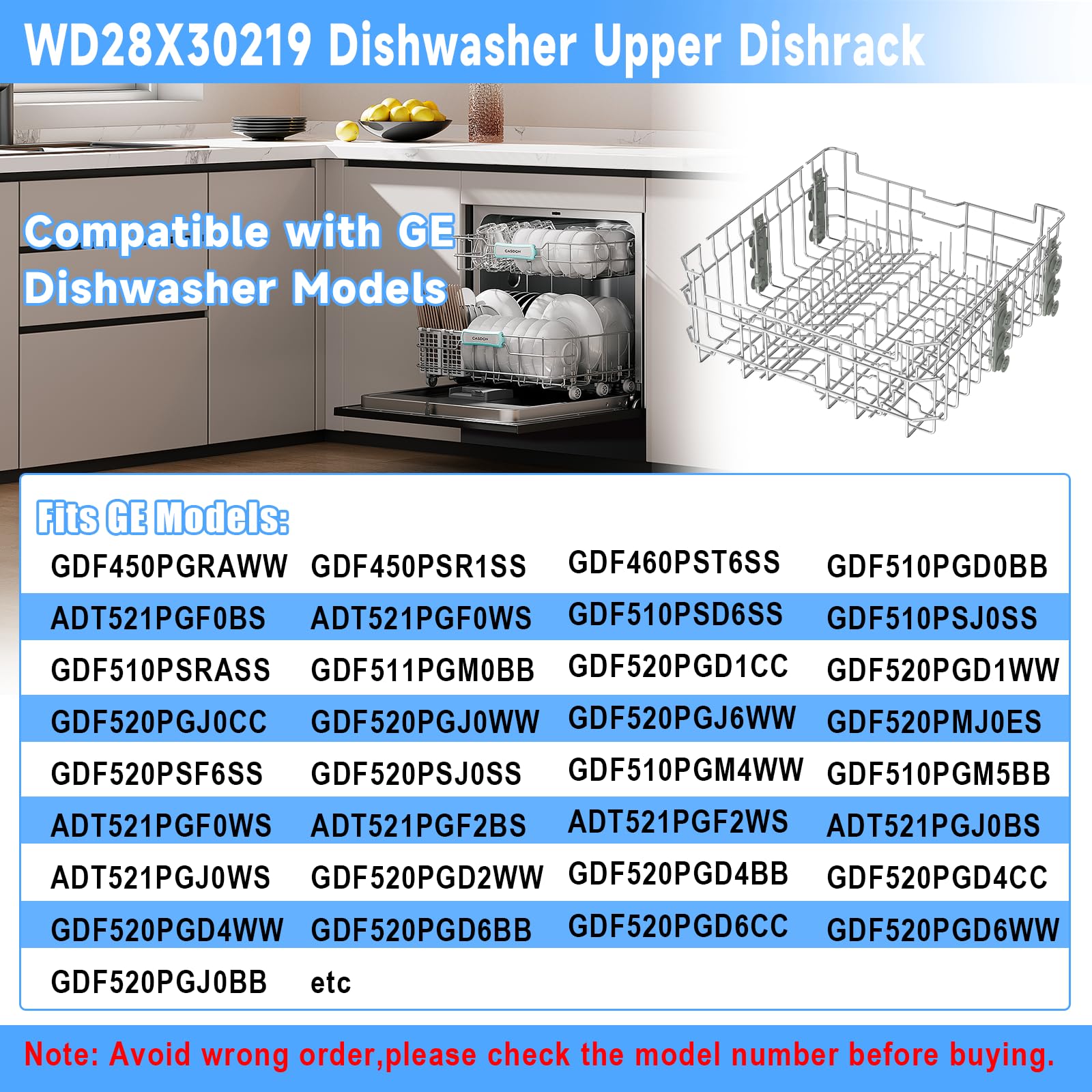 UPGRADED WD28X35779 WD28X30219 Dishwasher Upper Rack Compatible with GE Dishwasher Rack Replacement Parts with Wheel,304 Stainless Steel WD28X30219 WD28X25018 WD28X26104 GE Dishwasher Upper Rack Part - Image 3