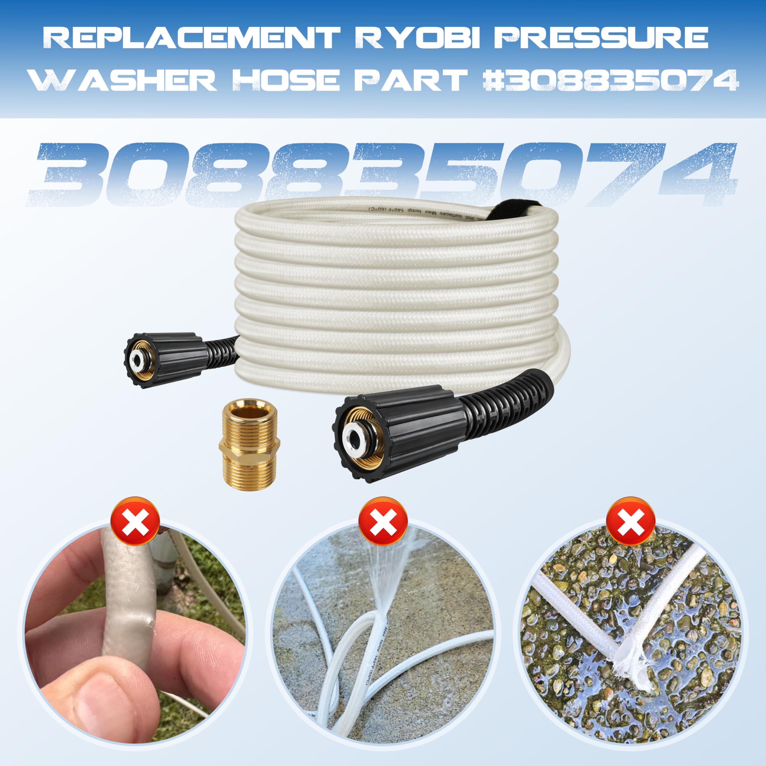 25FT Pressure Washer Hose for Ryobi Power Washer Hose