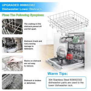 UPGRADED 808602302 Dishwasher Lower Dishrack for Frigidaire Kenmore Dishwasher Rack Replacement Parts with Wheel,808602302 154432602 Frigidaire Dishwasher Rack Parts 304 Stainless Steel Bottom Rack