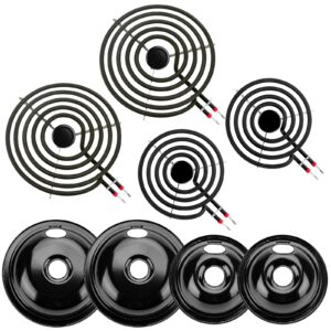 5304430149 5304430150 Black Porcelain Drip Pan Set & MP22YA Electric Range Burner Element Unit Set by Cenipar-Compatible with Frigi-daire Ken-more Cros-ley Tap-pan Range Oven/Stove