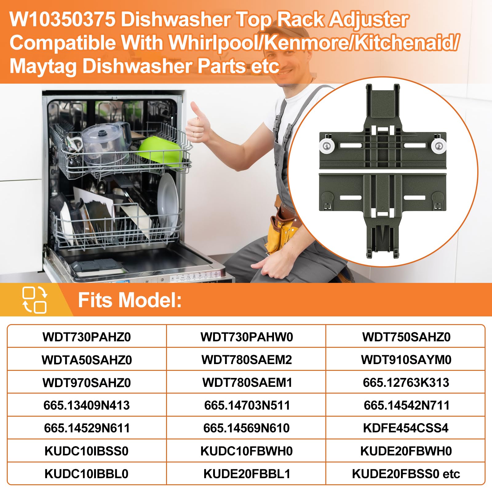 UPGRADED W10350375 W10712395 Dishwasher Top Rack Adjuster Parts For Whirlpool Dishwasher Parts WDT730PAHZ0 WDT970SAHZ0 WDTA50SAHZ0 WDT750SAHZ0 Upper Rack Parts For Kenmore 665 Dishwasher Top Rack Part