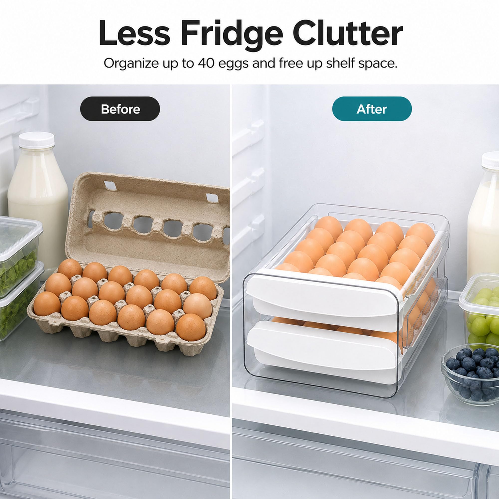Zagtag Egg Holder for Fridge, 40-Egg Refrigerator Organizer with Drawers - Image 5
