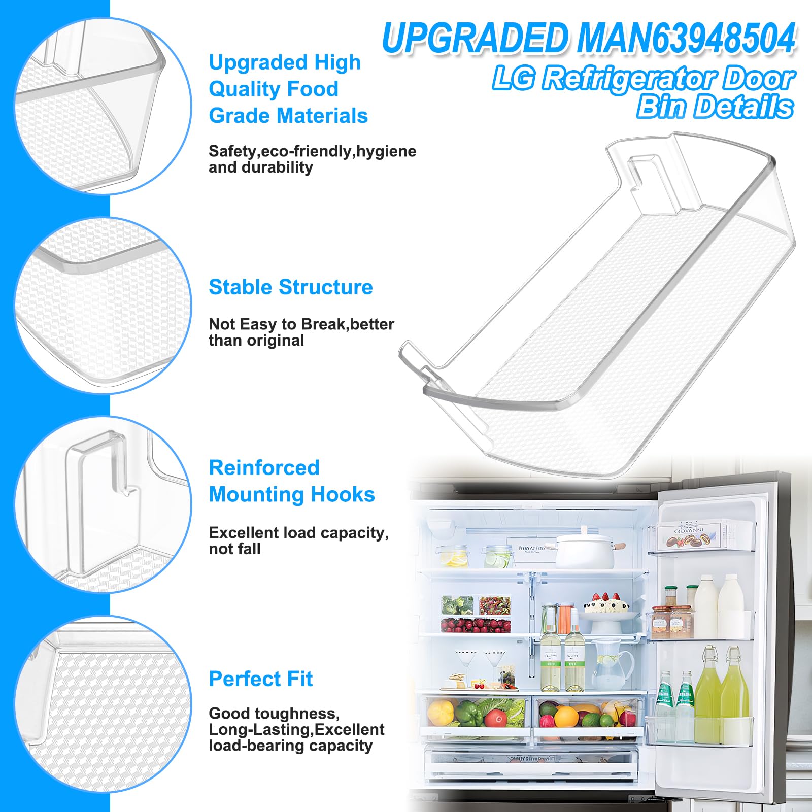 UPGRADED MAN63948504 Refrigerator Door Shelf Bin Compatible with LG Refrigerator Door Shelf Parts LMXS28626S LFXS26973S LFXC22526D MAN63948504 Kenmore LG Fridge Door Shelf Replacement Basket Shelves - Image 5