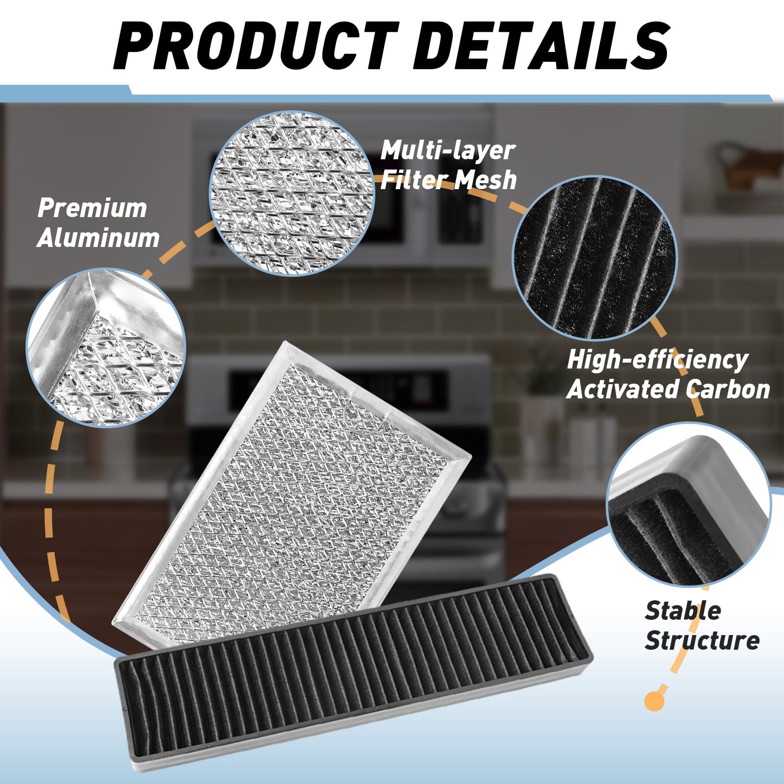 6PCS Microwave Grease Filter & Charcoal Filter Set Compatible with LG LMV2031ST, LMV2031BD, LMHM2237ST, LMH2235ST, Microwave Filter Replacement Replace 5230W1A003A 5230W1A012B