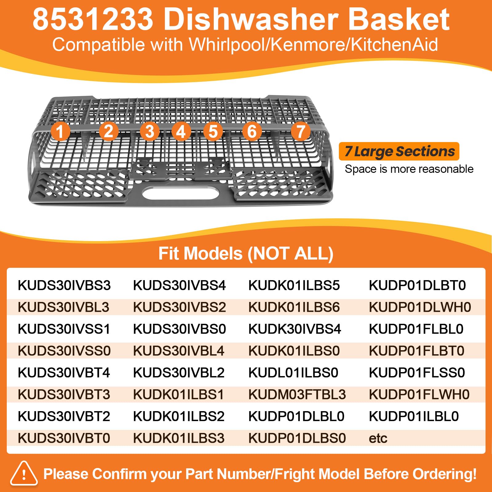 UPGRADED 8531233 WP8531233 Dishwasher Silverware Basket For Whirlpool Kenmore Kitchenaid Dishwasher Silverware Basket Replacement Kitchen Aid Dishwasher Utensil Basket Universal Holder Dishwasher Rack - Image 6