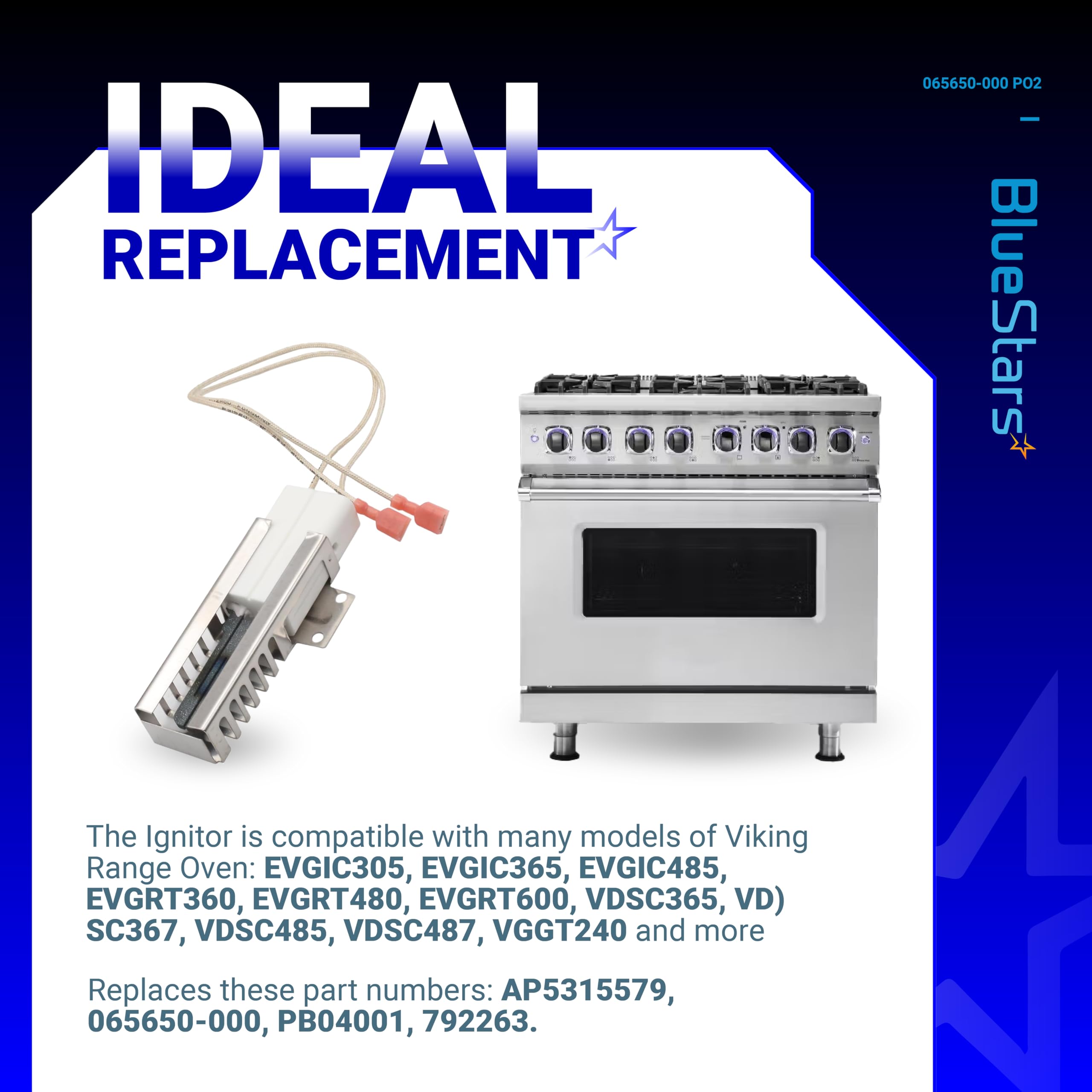 BlueStars 2-Pack PB040001 065650-000 Range Oven Igniter for Viking Ranges