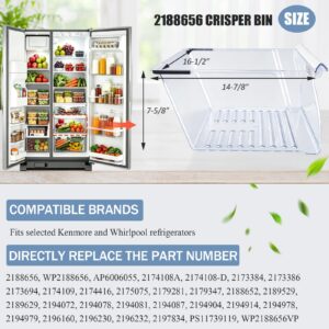 2188656 Crisper Bin (Upper) Replacement for Whirlpool Refrigerator, Refrigerator Drawers, Kenmore Whirlpool Fridge Crisper Drawer Replacement Part WP2188656, 2188656, Thicker, Clear