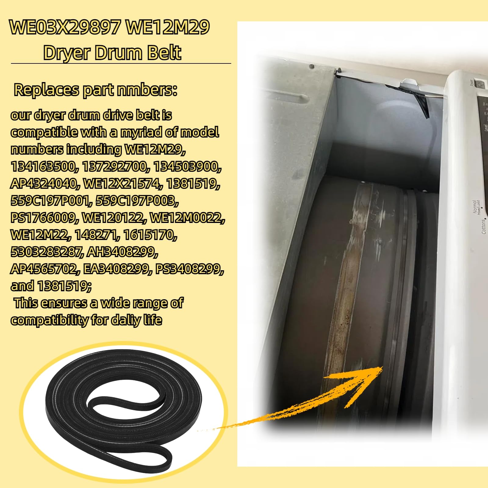 WE03X29897 WE12M29 Dryer Belt Compatible with GE/Hotpoint Dryers - Image 3