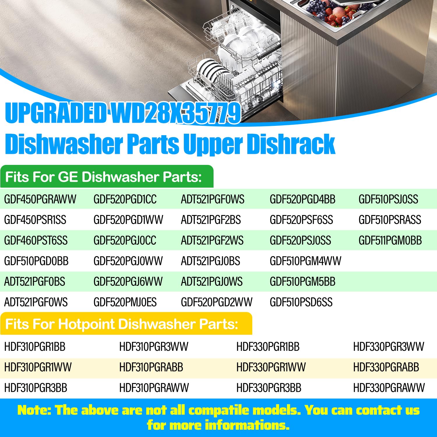 Upgraded WD28X35779 Dishwasher Upper Rack Compatible with GE Dishwasher Rack Replacement WD28X30219 GDF510PSR3SS GDF510PSM0SS GDF535PSR0SS GDT550HSD4SS GE Dishwasher Parts Top Rack Tray With Wheels - Image 4
