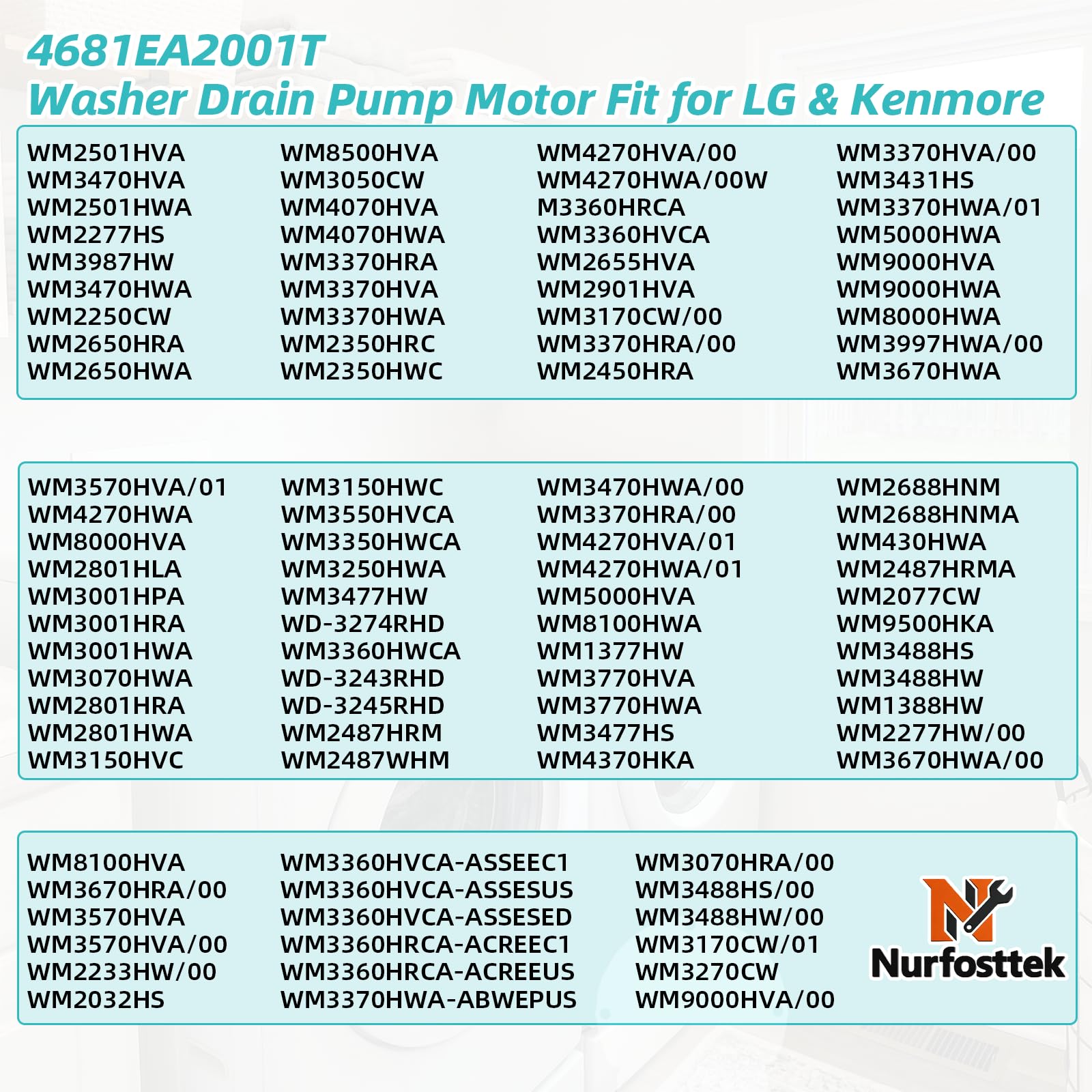 4681EA2001T Washer Drain Pump, Fit for Kenmore, LG, Replaces 4681EA1007D