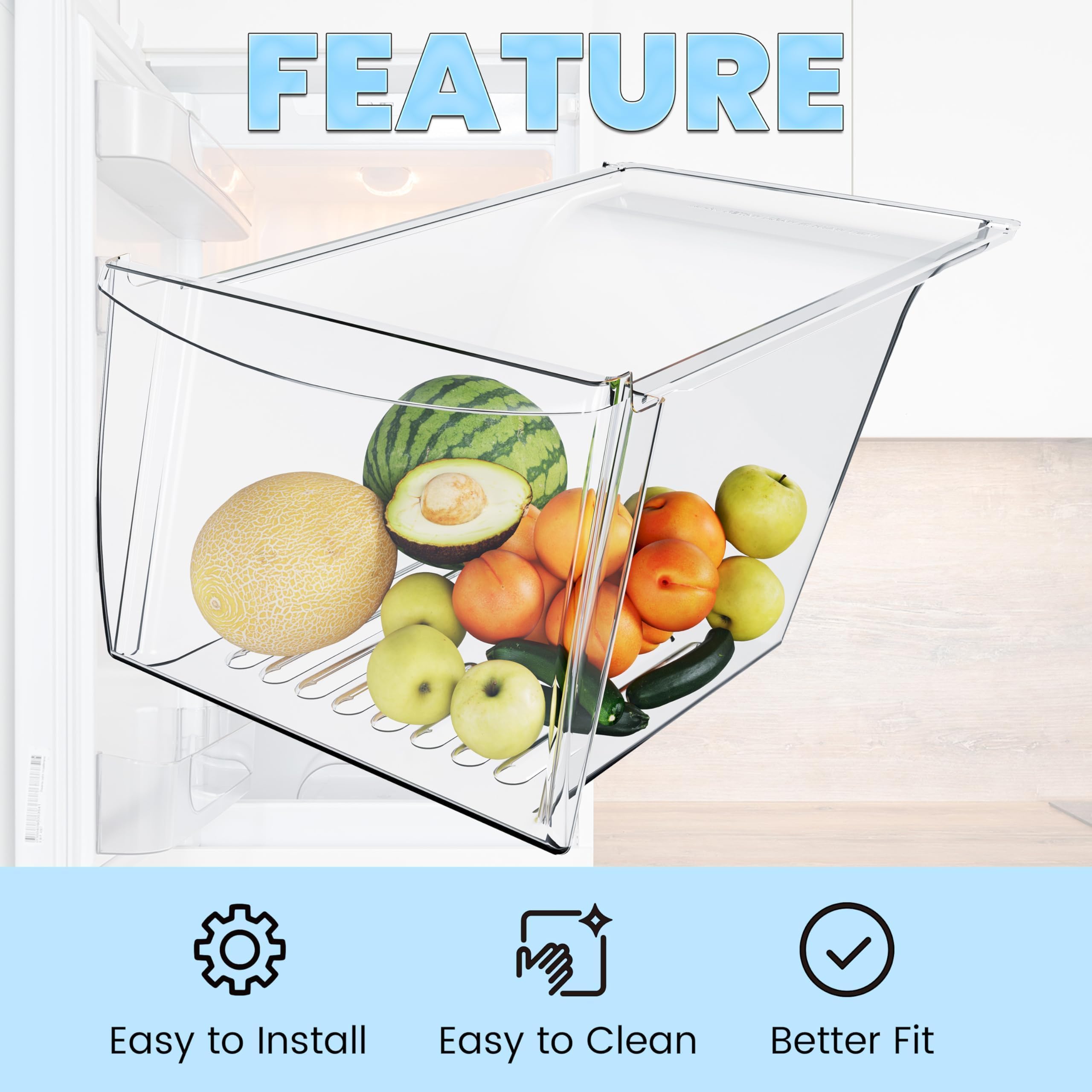 HECASA 240337103 240337102 Refrigerator Crisper Drawer Pan Replacement For