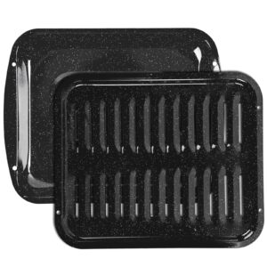 VANKUTL Broiler Pan for Oven – 16.75"×13" Non-Stick Porcelain Coated 2-Piece Set, Broiling Pan for Oven Safe Up to 500°F, Drains Fat, Dishwasher Safe Broiler Pans for Steak, Bacon & Vegetable