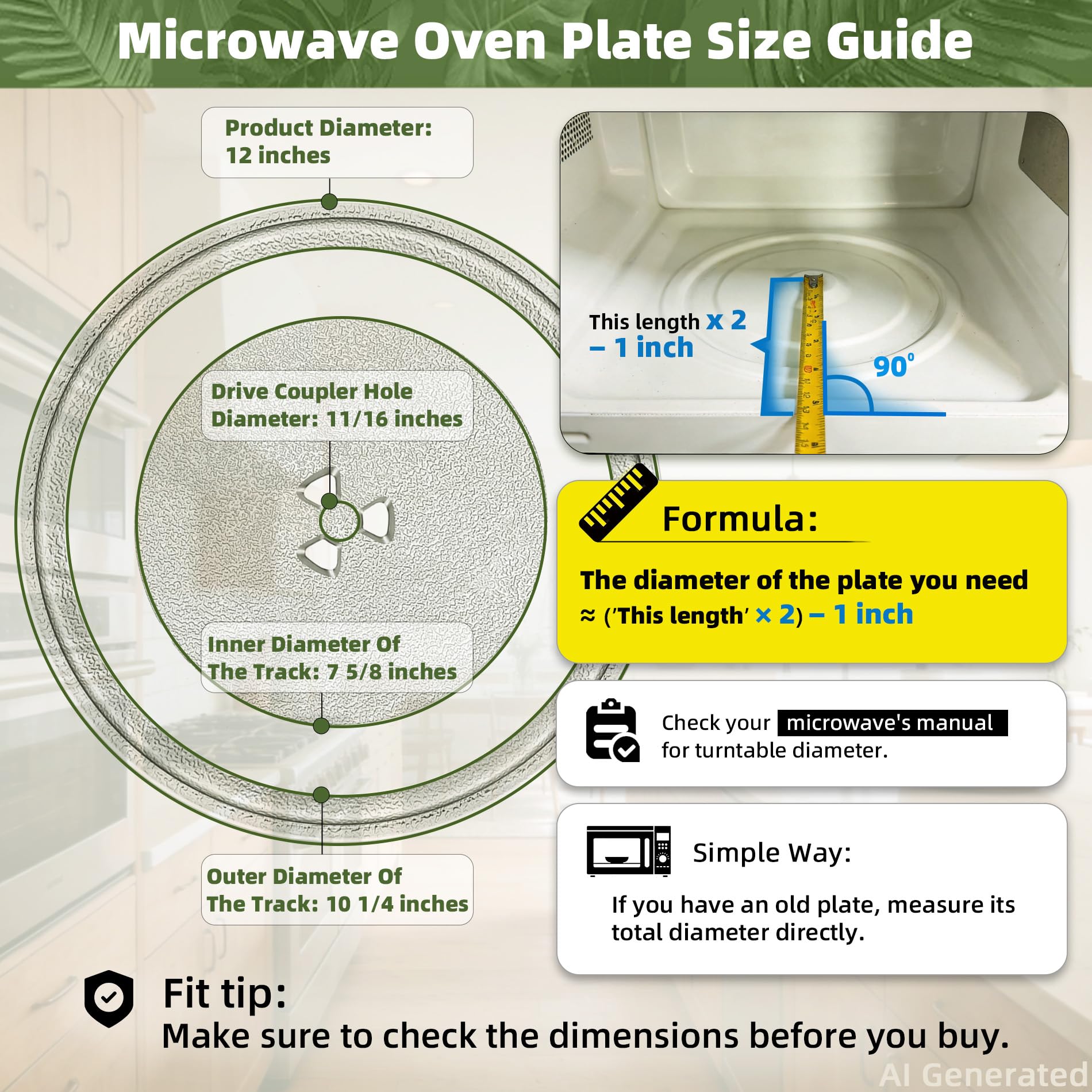 Gemroom 12" Microwave Glass Plate Replacement for Whirlpool Microwave Plate