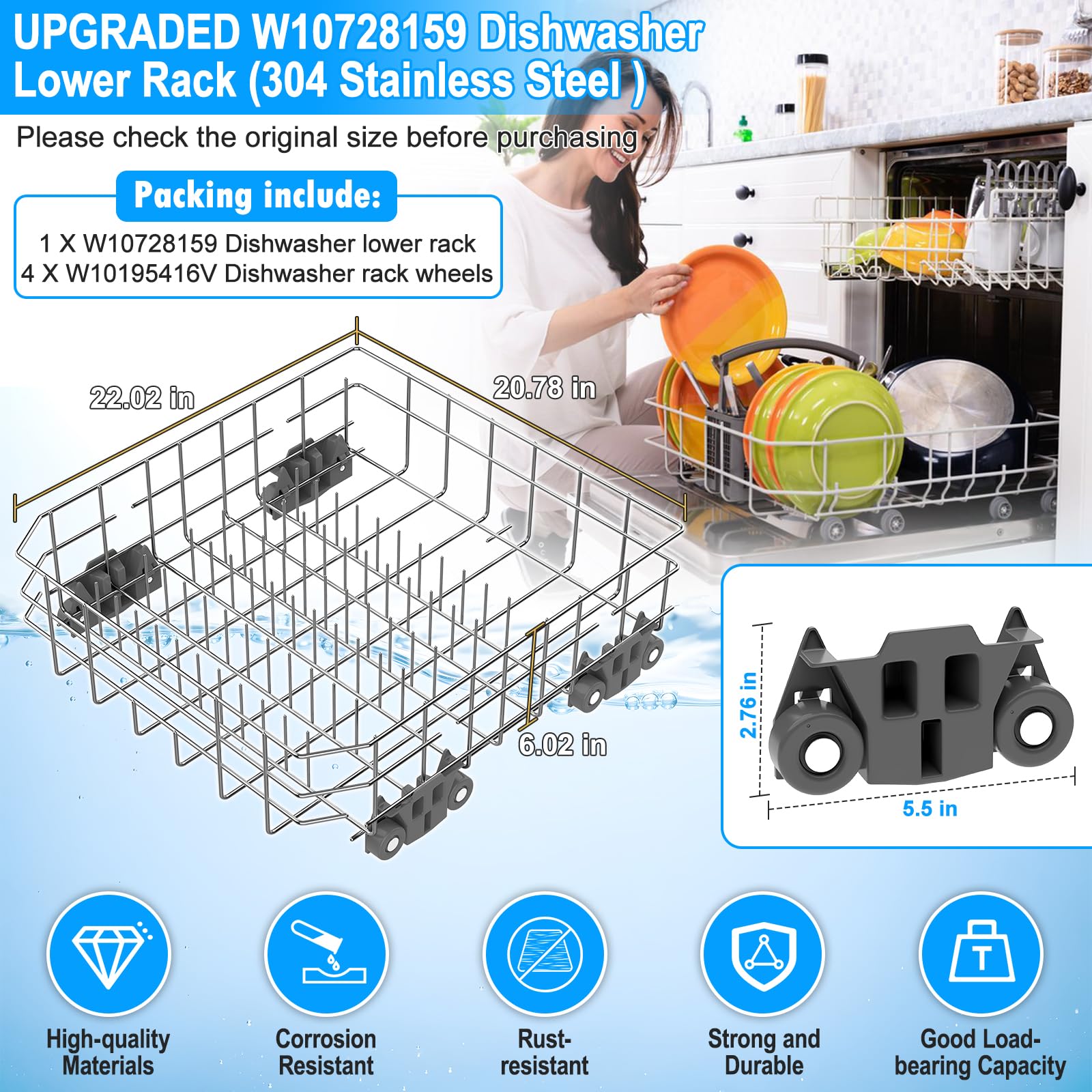 Upgraded W10728159 Dishwasher Lower Rack Replacement for Kitchenaid Maytag - Image 3