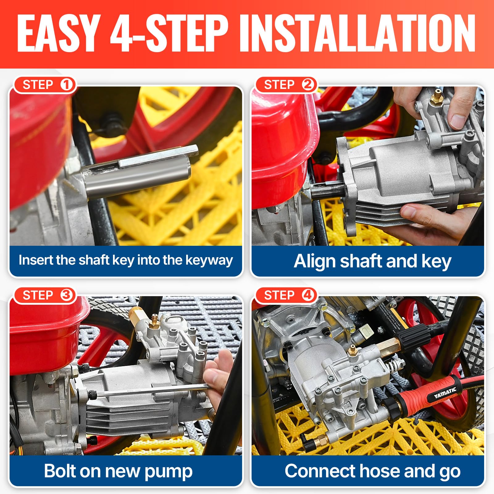 YAMATIC Horizontal 3/4" Shaft Pressure Washer Pump 3400 PSI 2.5 GPM - Image 3