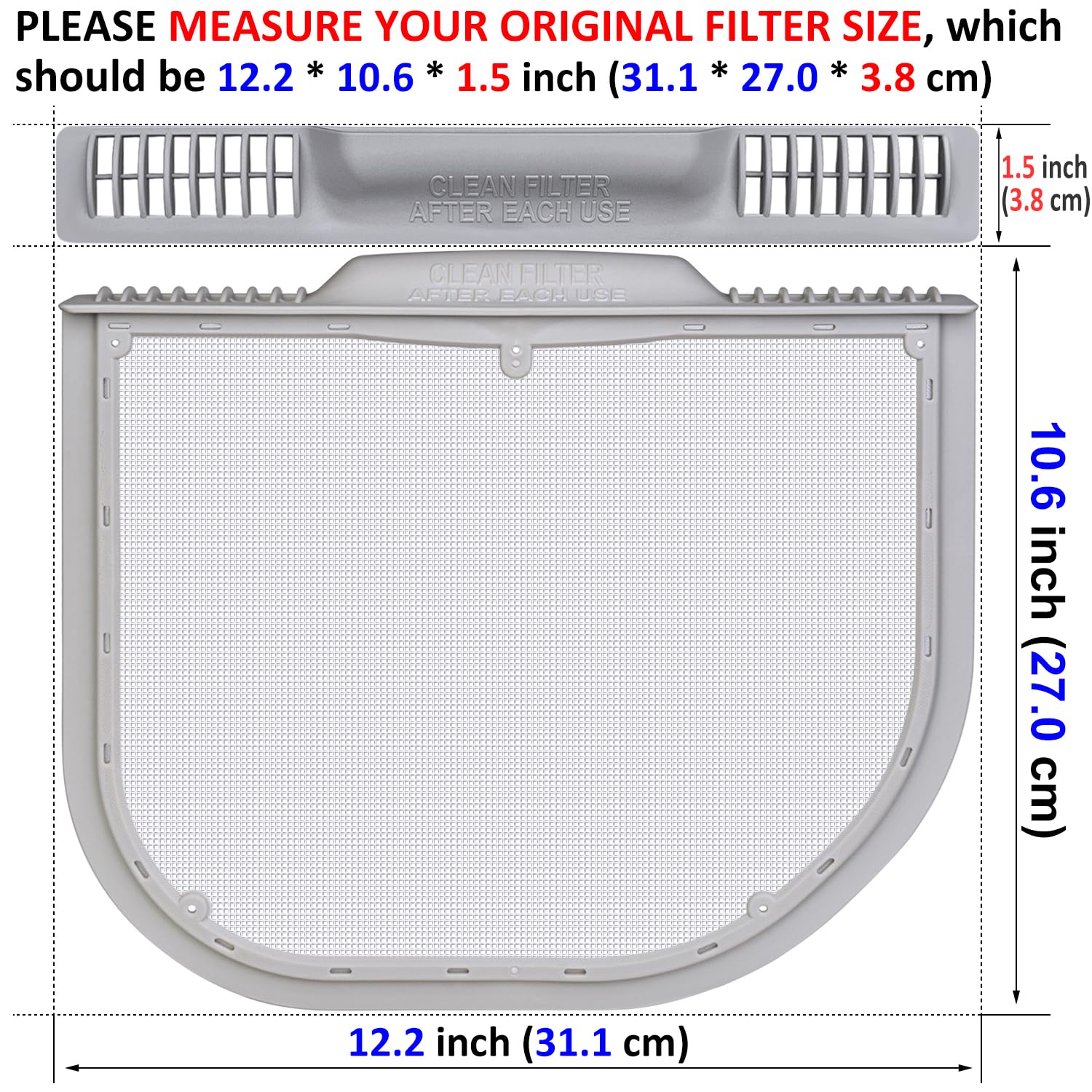 Uszily 5231EL1001C Lint Filter Replacement for LG and Kenmore Dryers, Ultra Durable Lint Screen Trap, Rim with Felt Seal, Filter Size 12.2 * 10.6 * 1.5 inch (31.1 * 27.0 * 3.8 cm)