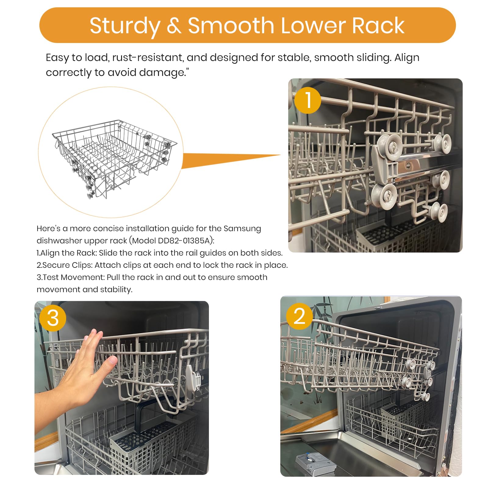 ใ๐ฎ๐ฌ๐ฎ๐ฒ ๐๐ฅ๐๐ง๐๐๐๐ใDishwasher DD82-01385B A/S Assembly-Middle Dishrack (20.5''W*20''D), Center Dishrack (With Dishrack Rollers) - Fit for Samsung Dishwasher Parts DW80R2031/DW80M2020US Series - Image 5