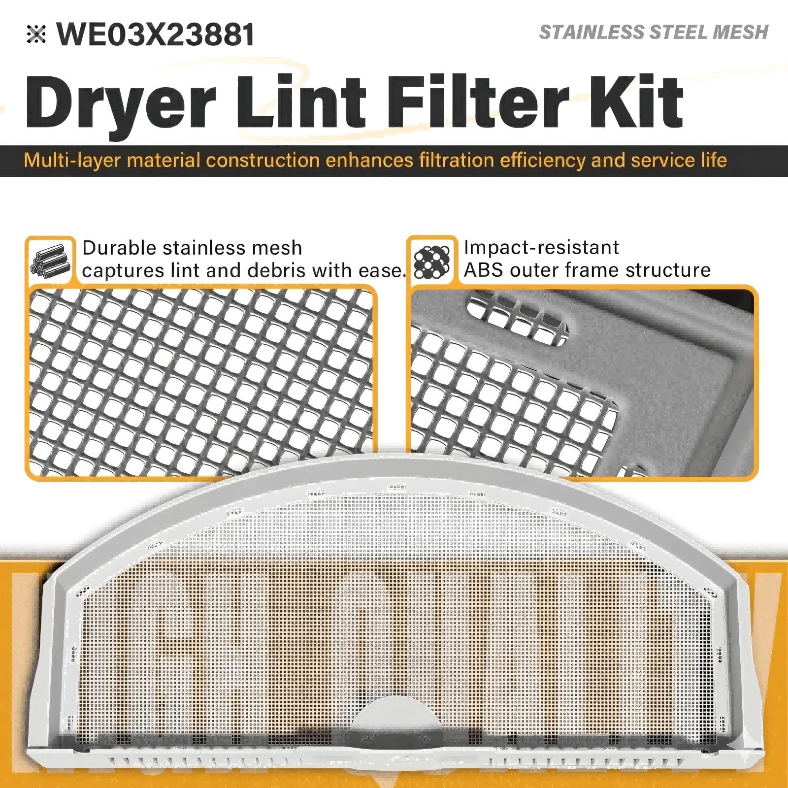 WE03X23881 Filter Replacement for GE Dryer Lint Trap Replacement with Cleaning Brush for GE GTD65EBSJ3WS GTD33EASK0WW GTD42EASJ2WW GTD42GASJ2WW GTD45EASJ2WS Replaces PS11763056 Trap Screen 2 Packs