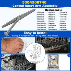 5304506740 Dishwasher Center Wash Arm Assembly for Frigidaire Dishwasher – Replaces 5304498136, PS11770527, Compatible with Electrolux Gibson Kelvinator Westinghouse