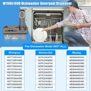 UPGRADED W10861000 Dishwasher Detergent Dispenser Compatible With Whirlpool Kitchenaid Maytag Dishwasher Detergent Dispenser Replacement Parts W10620296 W10620298 WDT730PAHZ0 Soap Dishwasher Dispenser