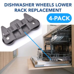 (4-pack) W10195416 NEW UPGRADED Replacement Part for Lower Dishwasher Wheel – Compatible with GE/Whirlpool/Kenmore - AP5983730, W10195416V, W10105417, PS11722152, W10195416VP