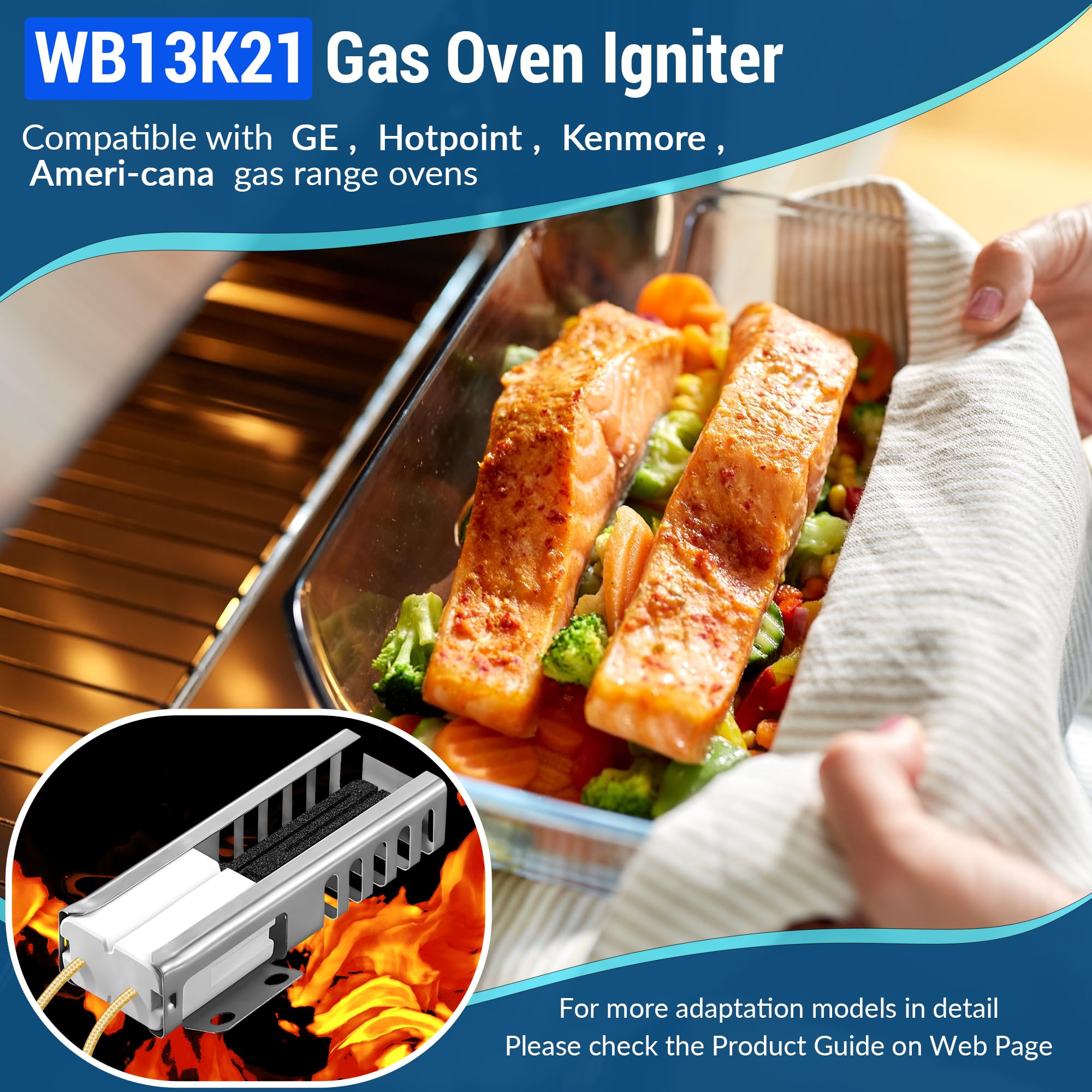 Gas Oven Igniter Compatible with WB13K21, IG9998, AP2020569 PS231280(1 Pc）