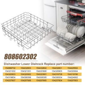 UPGRADED 808602302 5304535768 Dishwasher Lower Rack Replacement Compatible with Frigidaire,Kenmore Dishwasher Rack Parts with 154174501 Wheels Replace 154432602 154432601 154319706 Dishwasher Racks