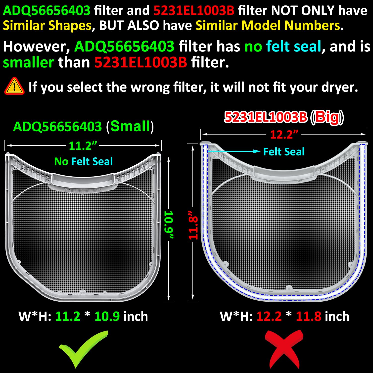 Jolaxy ADQ56656403 Lint Filter Replacement for LG Dryers & WashTowers, Ultra Durable Dryer Lint Screen Trap, Compatible with Part Number AP7012980 PS16546780
