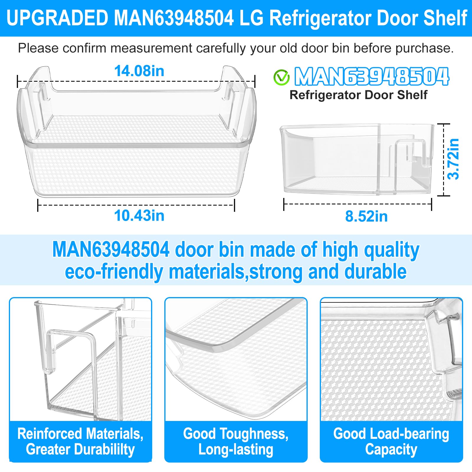 UPGRADED MAN63948504 Refrigerator Door Shelf Bin Compatible with LG Refrigerator Door Shelf Parts LMXS28626S LFXS26973S LFXC22526D MAN63948504 Kenmore LG Fridge Door Shelf Replacement Basket Shelves - Image 3